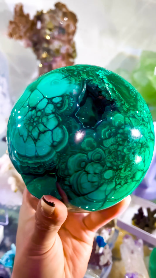 Malachite Druzy Cluster Sphere