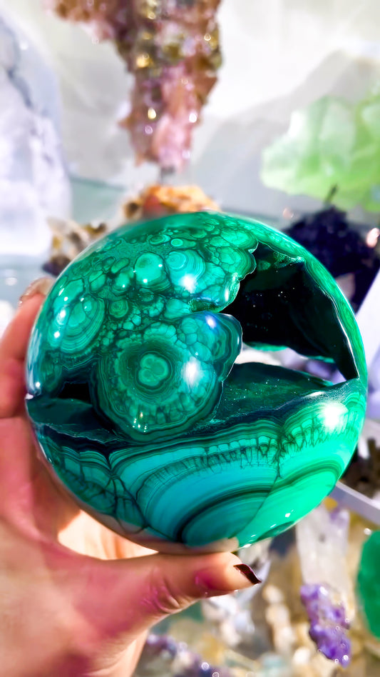 Malachite Druzy Cluster Sphere